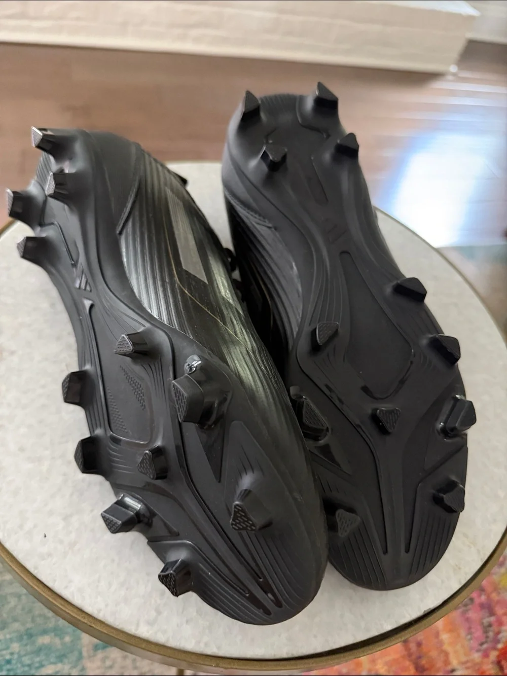 adidas Men’s Black Soccer Cleats with Silver Stripes